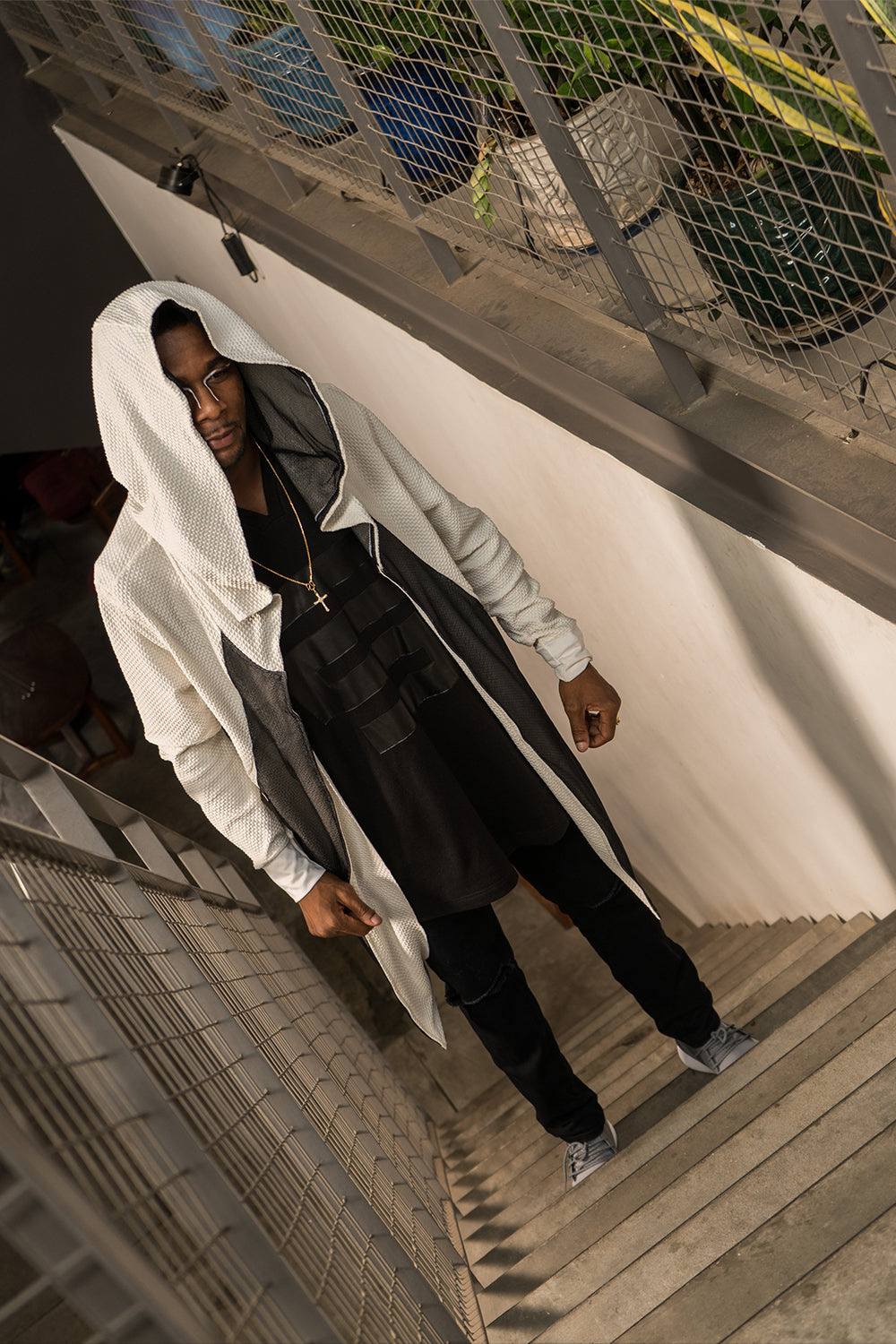 Hoodie Jacket White Mesh Up